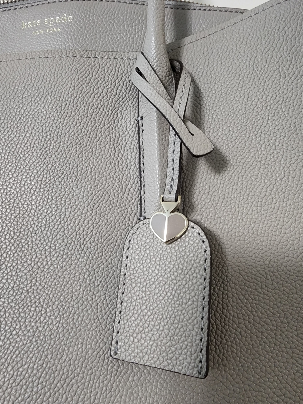 Kate Spade Pebbled Leather Satchel Gray Structured Tote Gold Hardware Crossbody - Picture 4 of 14